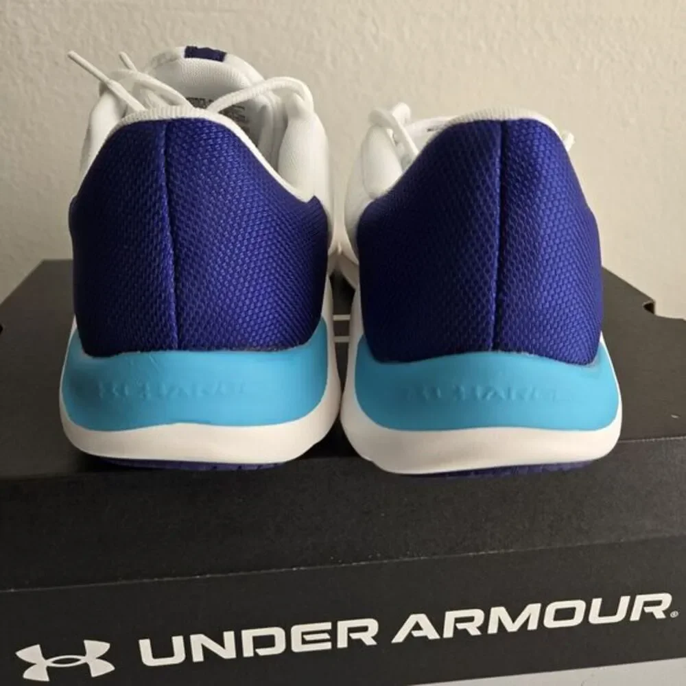 Under ARMOUR Charged Pursuit 3 TECH Men's Size 11.5 White Blue Gym Running Train